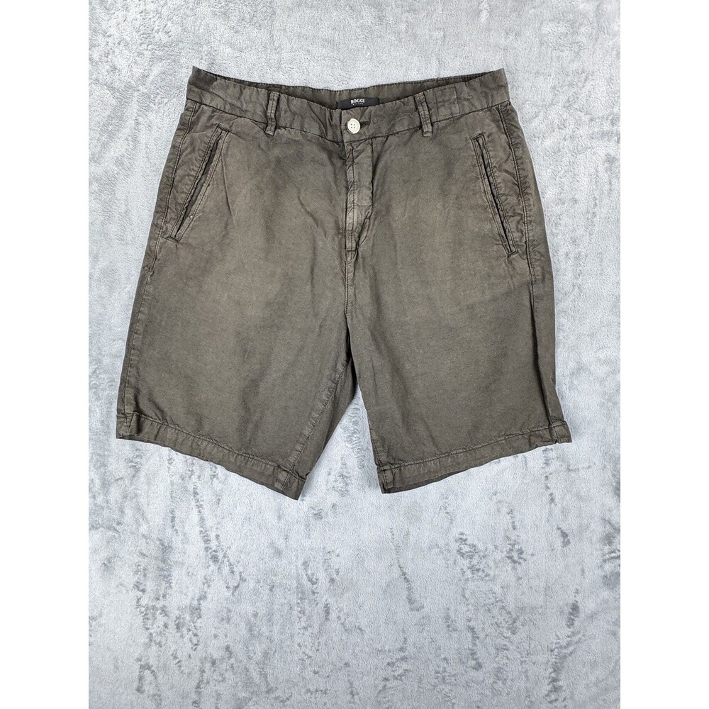 Boggi Milano Mens Shorts 34 Olive Gray Cotton Regular Fit Cargo Pockets